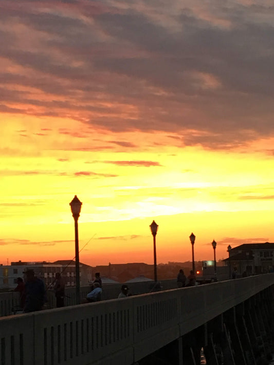 "Fishing at Johnny Mercer's Pier at Sunrise" Archival Print